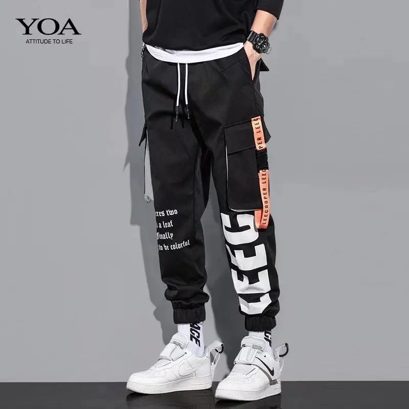 Men's Cargo Pants: Casual Hip Hop, Multiple Pockets, Streetwear Ribbons, Techwear Sweatpants - Collection 2 (15 Colors)