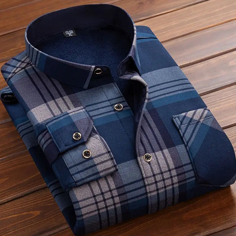 Men's Flannel Plaid Shirt: Winter Warm Fur-Lined Long Sleeve Fleece Casual Formal Dress Shirt - 15 styles