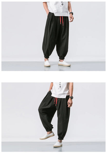 New Oversize Men's Loose Harem Pants: Autumn Chinese Linen Sweatpants, High Quality Casual Trousers - 3 Colors