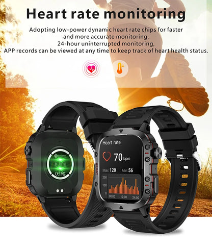 Military Smart Watch for Men: IP68 5ATM Waterproof, Outdoor Sports Fitness Tracker, 1.96" Screen, Bluetooth Call, Health Monitor