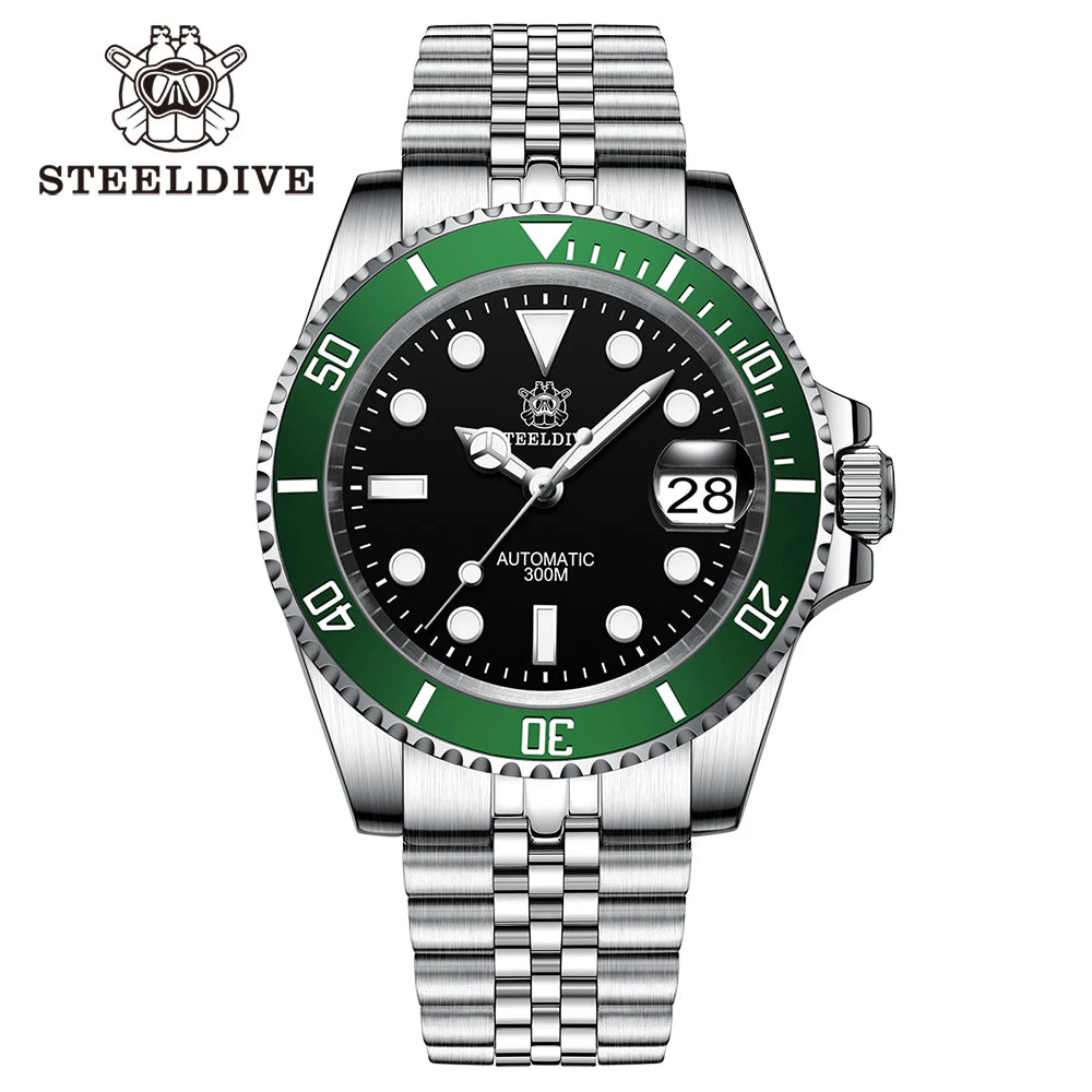 STEELDIVE SD1953 Black Dial Green Ceramic Bezel NH35 Automatic Watch 300M Waterproof Sapphire Glass Men Dive Watches