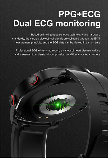 ECG+PPG Bluetooth Call Smart Watch for Men: Laser Health Monitoring, Blood Pressure, Fitness, Sports Watch, Waterproof Smartwatch with Box.