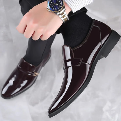 Men's Patent Leather Oxford Shoes: Slip-On Bright Leather Business Casual Footwear - Pointed Toe, Available in 2 Colors