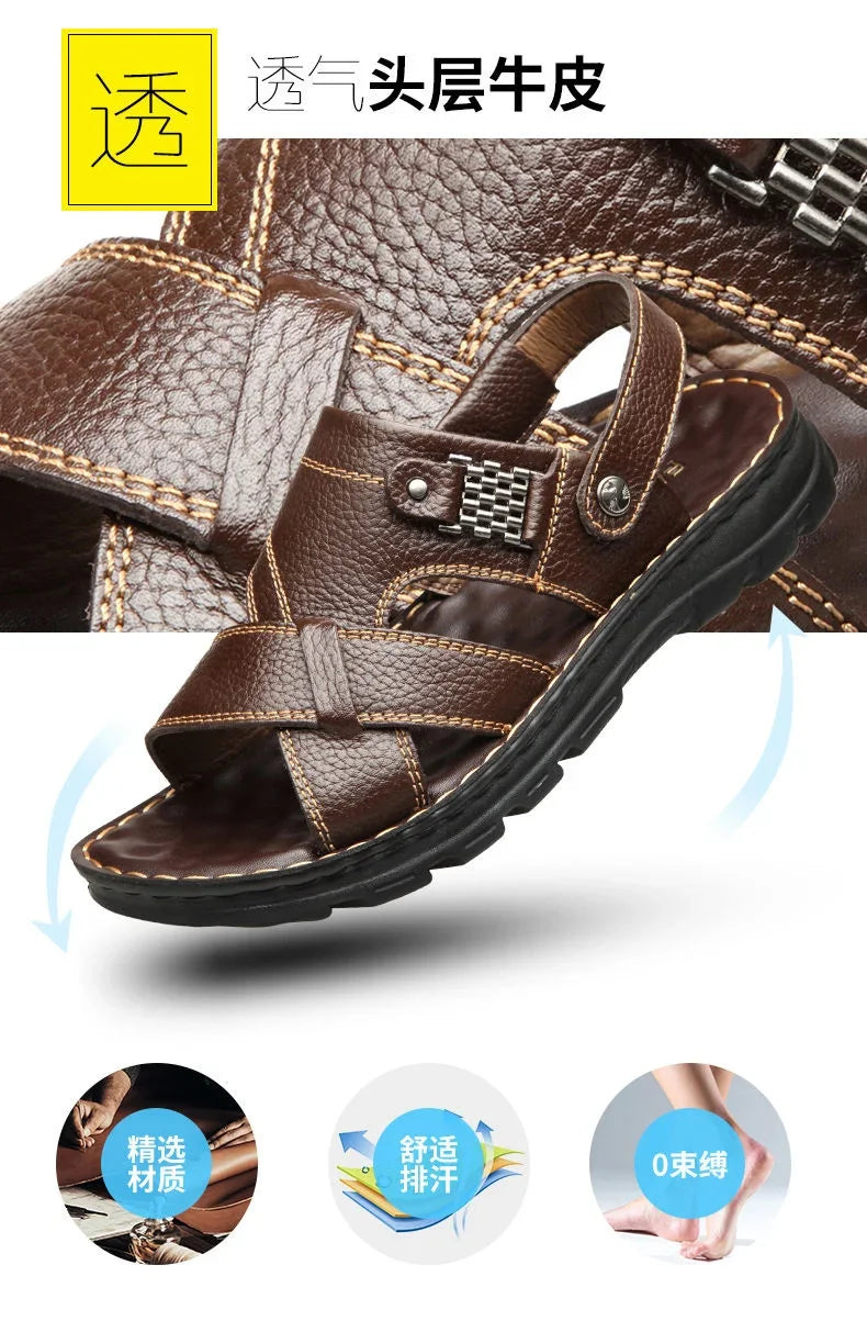 Men's Sandals 2023 Summer New Non-slip Genuine Leather Sandals Soft Slippers Zapatos Flat For Mens Casual Shoes Sandalias Hombre