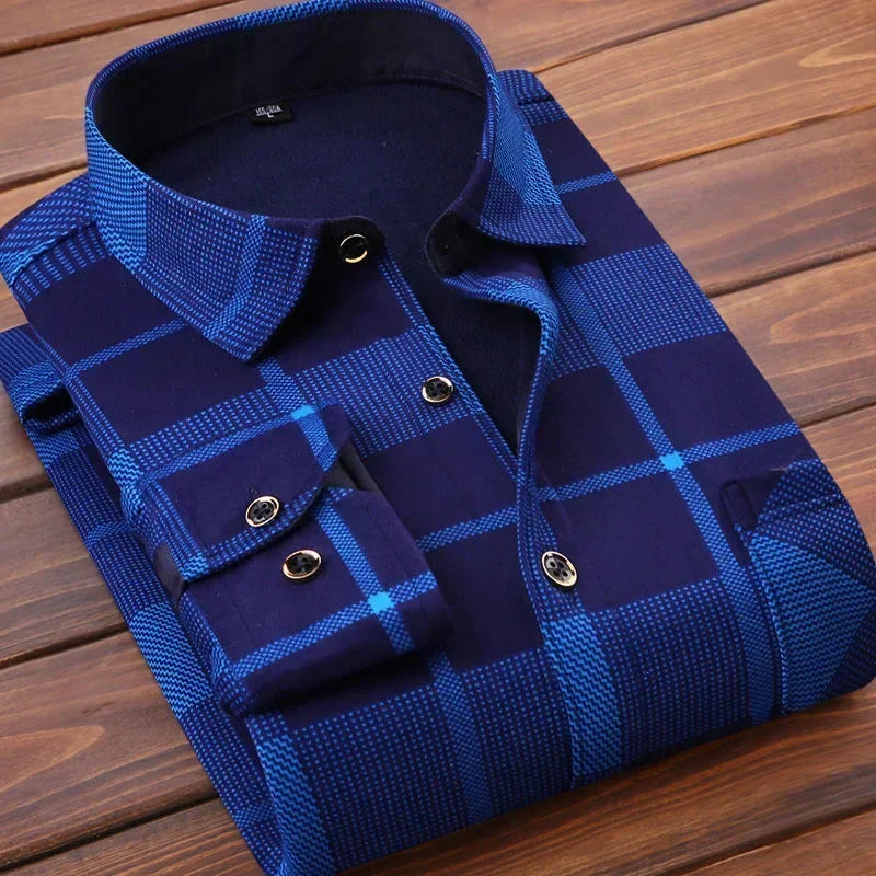 Men's Flannel Plaid Shirt: Winter Warm Fur-Lined Long Sleeve Fleece Casual Formal Dress Shirt - 15 styles