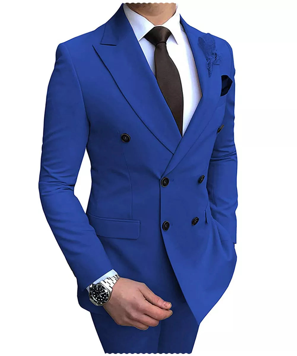 Men's Slim Fit 2 Pieces Double-Breasted Notch Lapel Suit (Blazer+Pants) - Collection 1 (7 Colors)