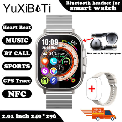 2024 Smart Watch 2 in 1 With Earphone Smartwatch Bluetooth Call Men Watch GPS Track Heart Rate Monitor Play Music SmartWatch