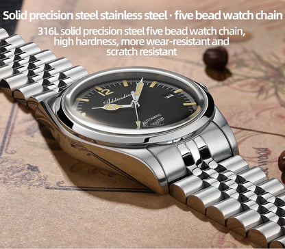 ADDIESDIVE Automatic Mechanical Watch Man Business Leisure Wristwatch NH35 Luxury Silver Luminous Waterproof Watches