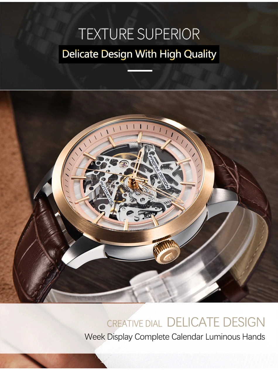 2024 PAGANI DESIGN New Men Luxury Automatic Mechanical Watch Stainless Steel Waterproof Sports Leather Watch Relogio Masculino