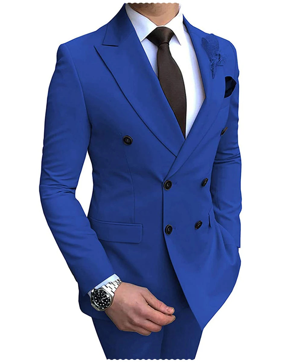 Men's Slim Fit 2 Pieces Double-Breasted Notch Lapel Suit (Blazer+Pants) - Collection 2 (7 Colors)