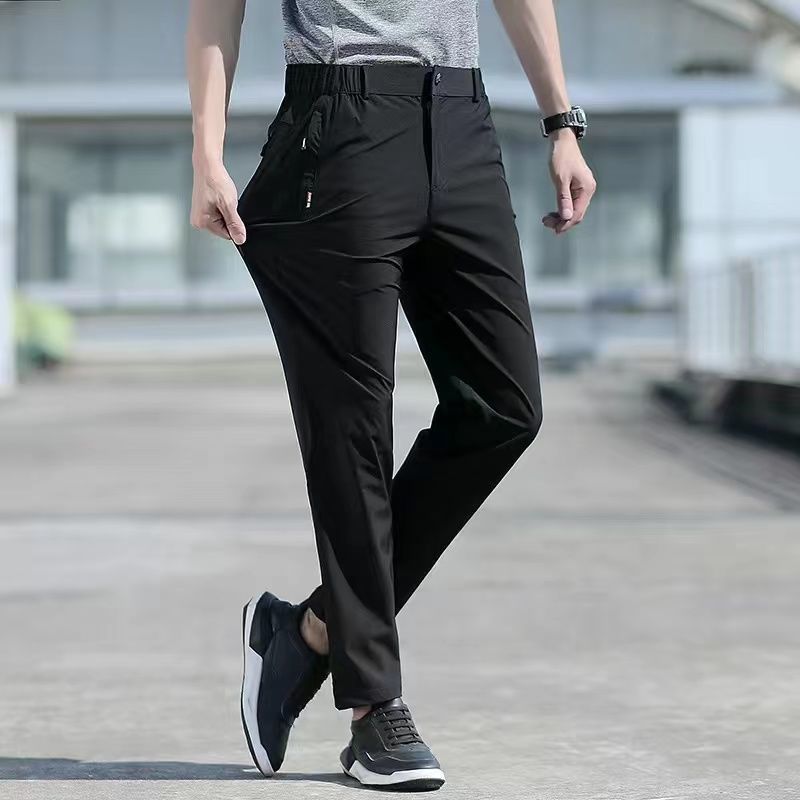 Men's Ice Silk Stretch Quick Dry Elastic Band Breathable Straight Leg Pants (4 Colors)