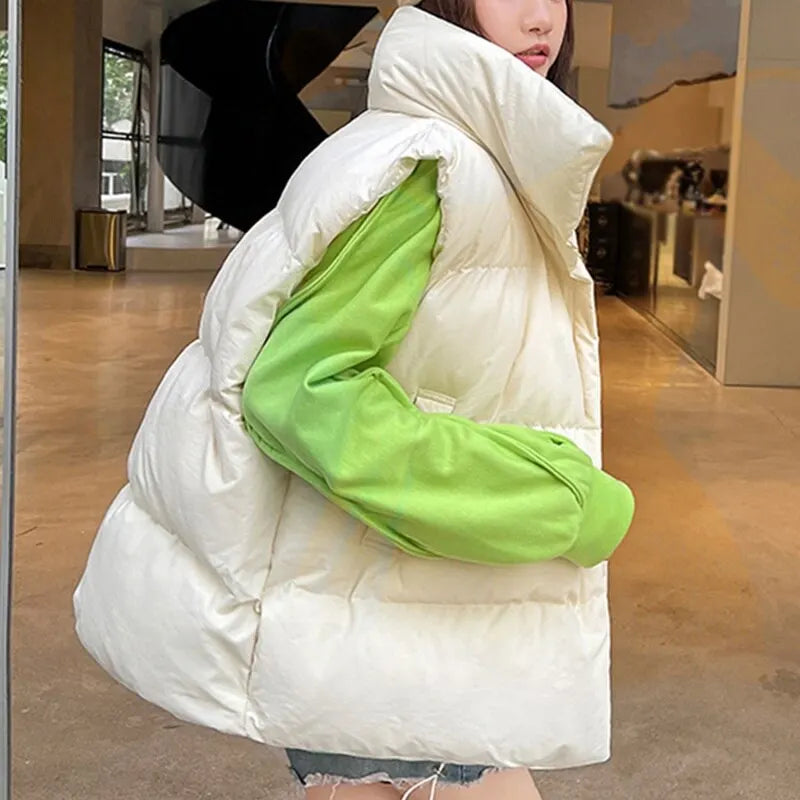Y2K Autumn Winter Women's Down Vest: Thick Warm Harajuku Loose Jacket, Casual Outerwear Short Waistcoat - Windproof Coat, Available in 3 Colors
