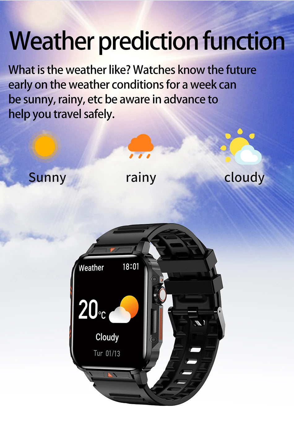 Smartwatch 1.95'' IPS Screen Health Monitoring 340 Big Battery IP68 Waterproof Sport Fitness Android IOS for Men