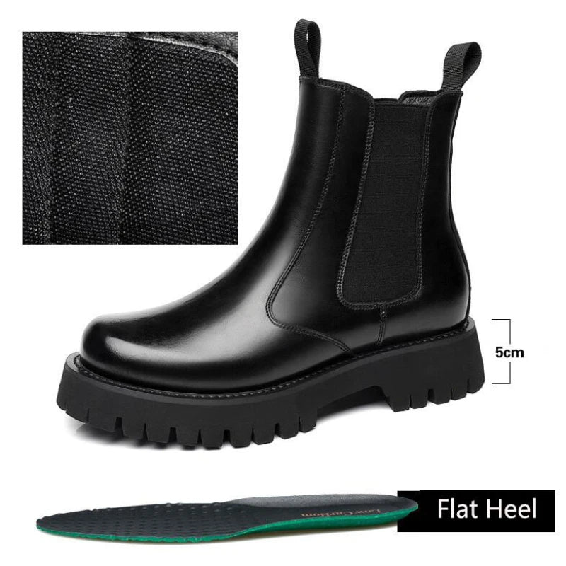 Winter Men Chelsea Rubber Boot Invisible Heel Men Lifted Boots Men Leather Platform Boots Height Increasing