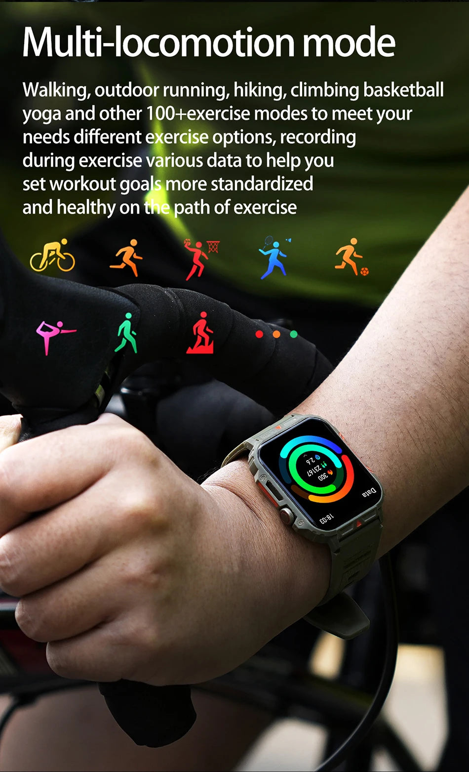 Smartwatch 1.95'' IPS Screen Health Monitoring 340 Big Battery IP68 Waterproof Sport Fitness Android IOS for Men