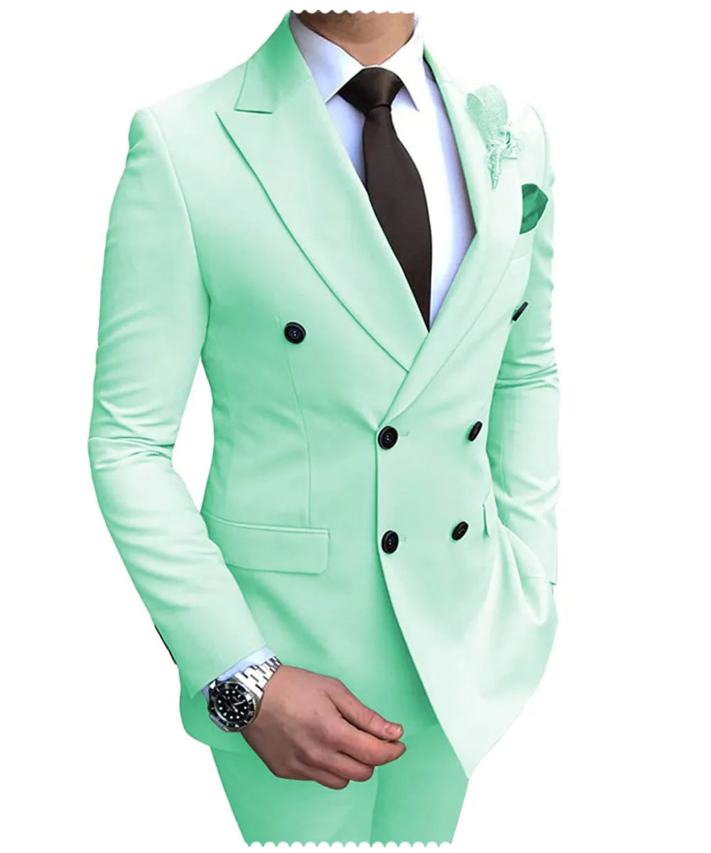 Men's Slim Fit 2 Pieces Double-Breasted Notch Lapel Suit (Blazer+Pants) - Collection 3 (7 Colors)