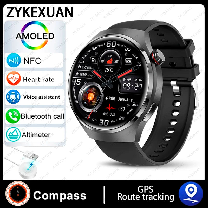 2024 New GPS Trajectory Smart Watch Men GT4 Pro 360*360 HD Heart rate IP68 Waterproof Smartwatch BT Call NFC Compass Watch 4 Pro