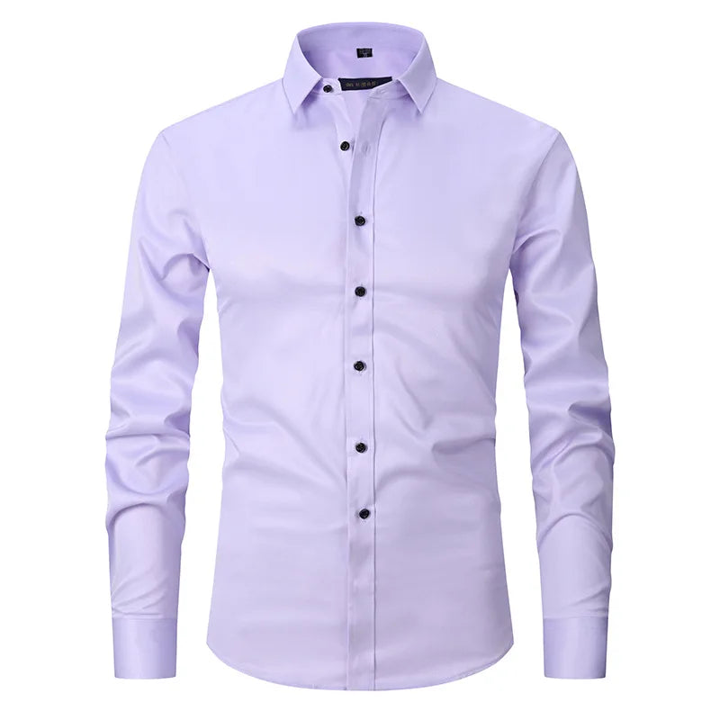 New High-Quality Men's Shirt: 6XL Large Autumn/Winter Long Sleeve, No-Iron Pure White Business Casual Fashion Shirt - 11 Colors