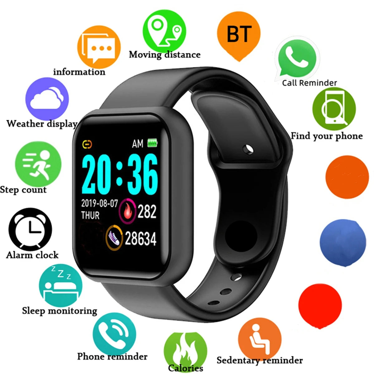 116Plus D13 Y68 Smart Watch: Sport Wristband with Heart Rate Monitor, Running Fitness Tracker, Message Alerts, Smartwatch for Men & Women