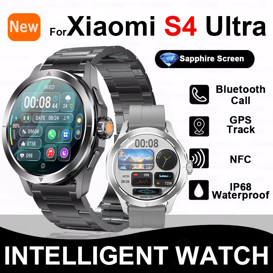 For Xiaomi S4 Ultra Outdoor Sports Smart Watch Men AMOLED Screen NFC GPS Compass Heart rate Waterproof Bluetooth Call SmartWatch