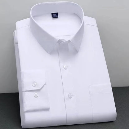 New Fashion Non-Iron Shirt: Anti-Wrinkle Classic Solid Business Casual Long Sleeve Soft Wear Men's Shirt - AEchoice - 8 colors