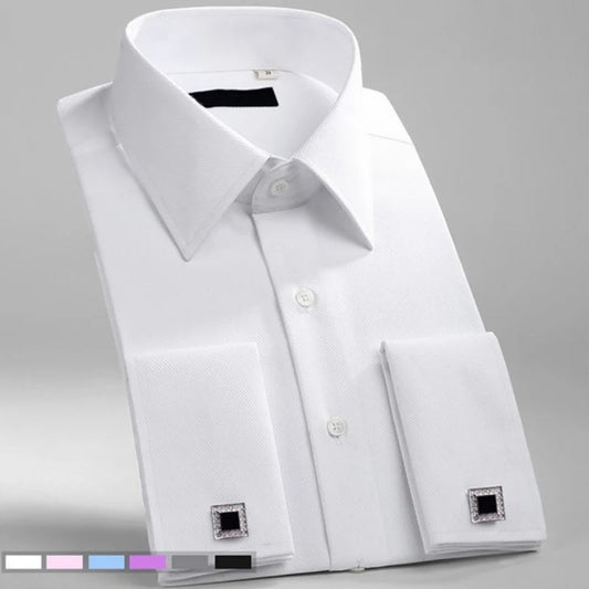 Men's Classic French Cuff Dress Shirt: Formal Business Standard-Fit Long Sleeve Shirt for Wedding, Party, Office, or Work - 11 Colors