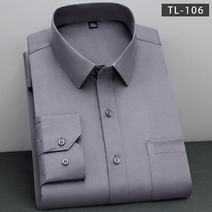 New Fashion Non-Iron Shirt: Anti-Wrinkle Classic Solid Business Casual Long Sleeve Soft Wear Men's Shirt - AEchoice - 8 colors