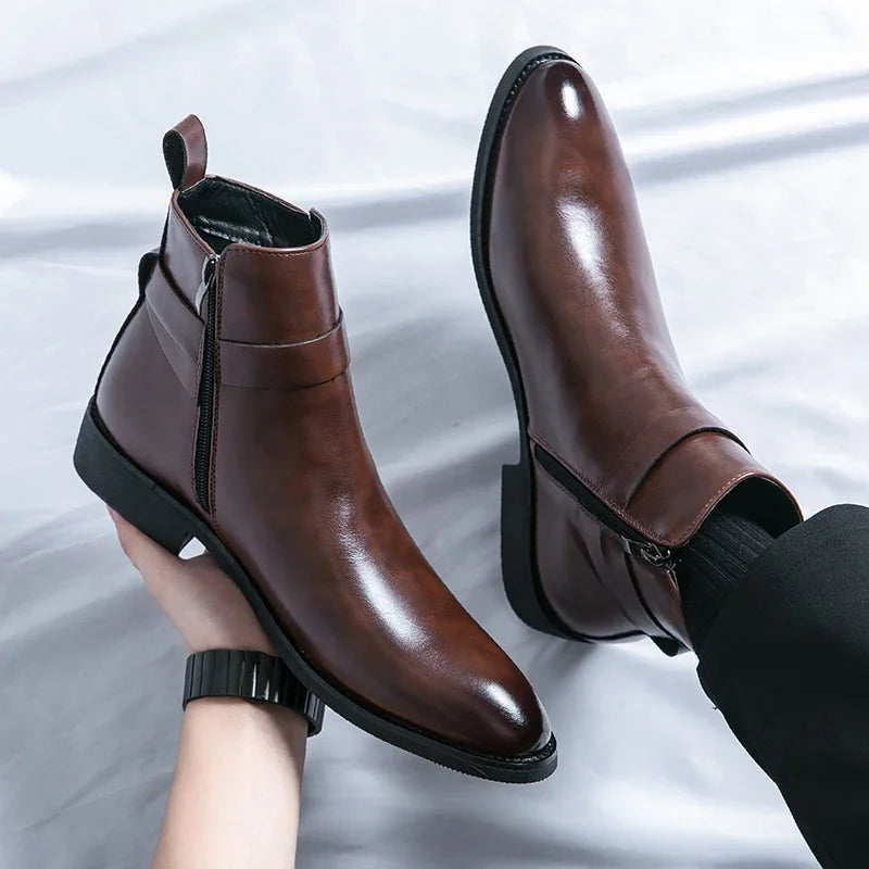 Luxury brand leather shoes men's boots formal leather oxford shoes dress boots chelsea business ankle boots men 38-47