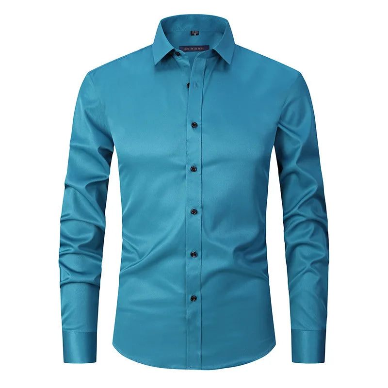 New High-Quality Men's Shirt: 6XL Large Autumn/Winter Long Sleeve, No-Iron Pure White Business Casual Fashion Shirt - 11 Colors