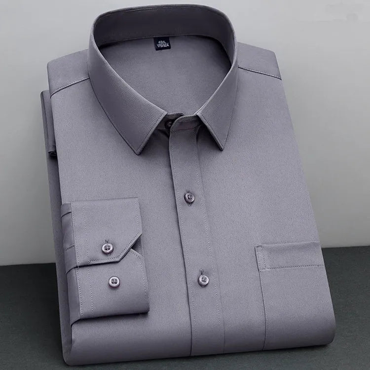 New Fashion Non-Iron Shirt: Anti-Wrinkle Classic Solid Business Casual Long Sleeve Soft Wear Men's Shirt - AEchoice - 8 colors