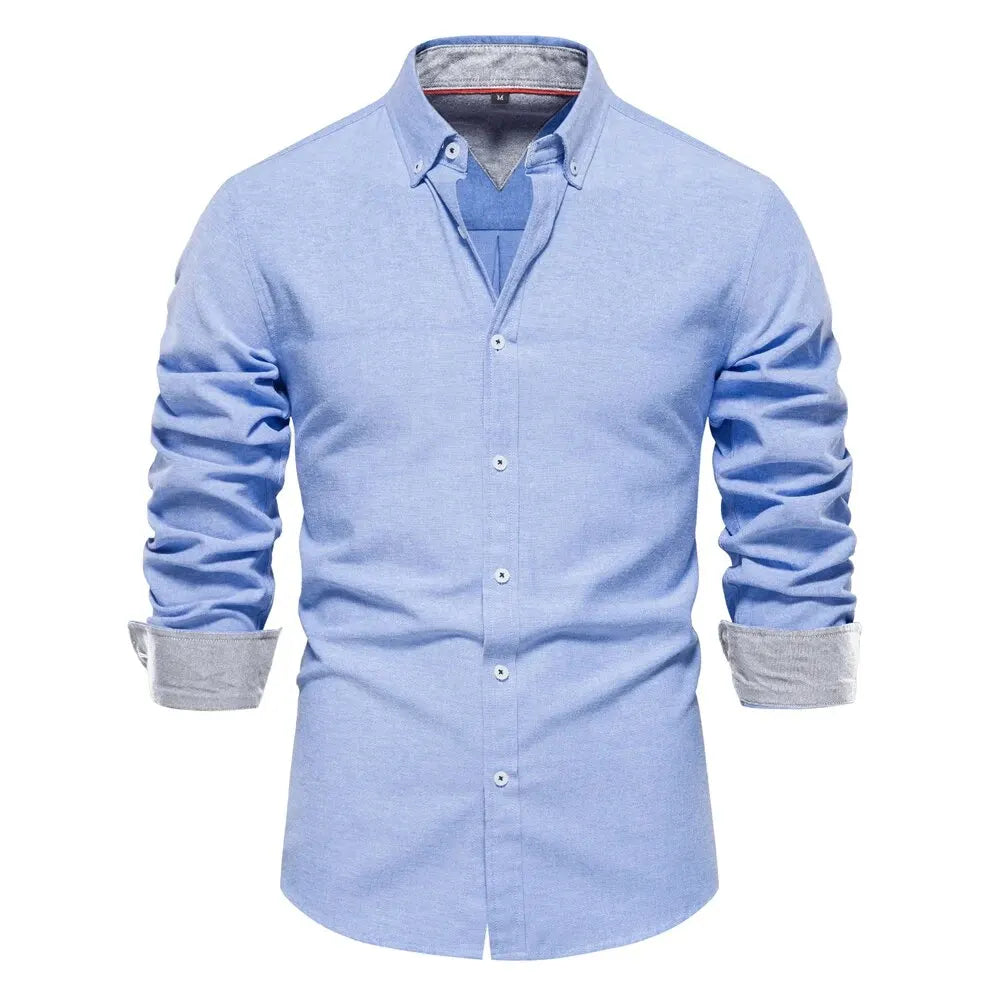 New Spring Cotton Blend Men's Oxford Shirt: Long Sleeve Button-Down Social & Business Casual Shirt for Men - 7 Colors