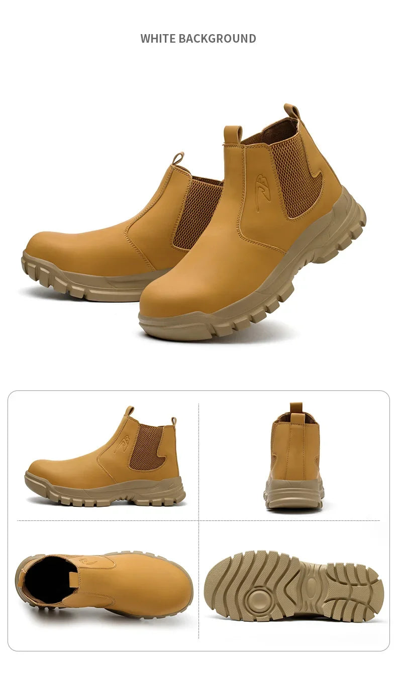 Waterproof Safety Wrok Boots For Men Steel Toe Cap Lightweight Indestructible Industry Chelsea Boots Puncture-Proof Footwear