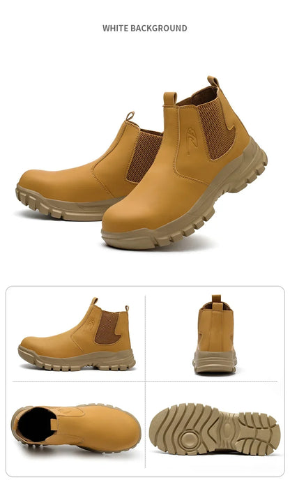Waterproof Safety Wrok Boots For Men Steel Toe Cap Lightweight Indestructible Industry Chelsea Boots Puncture-Proof Footwear