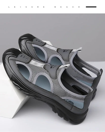 2024 Sandals Breathable Men Shoes Mesh Outdoor Men Hollow Sandals Antiskid Beach Sandals Flats Footwear Zapatillas Hombre