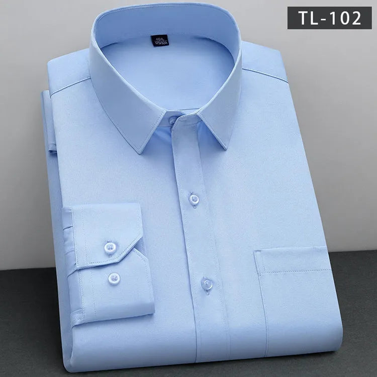 New Fashion Non-Iron Shirt: Anti-Wrinkle Classic Solid Business Casual Long Sleeve Soft Wear Men's Shirt - AEchoice - 8 colors