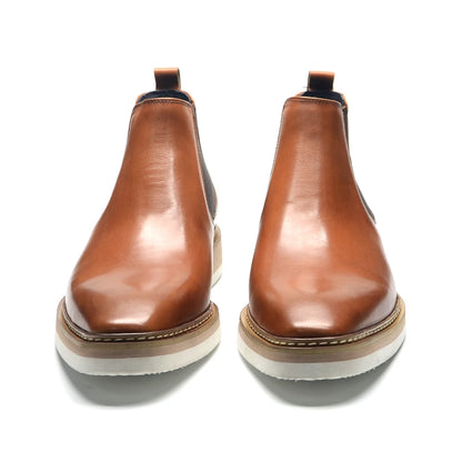 British Style Cow Genuine Leather Men's Chelsea Ankle Boots Slip-on Elastic Band High Top Sneakers Casual Dress Boot for Men