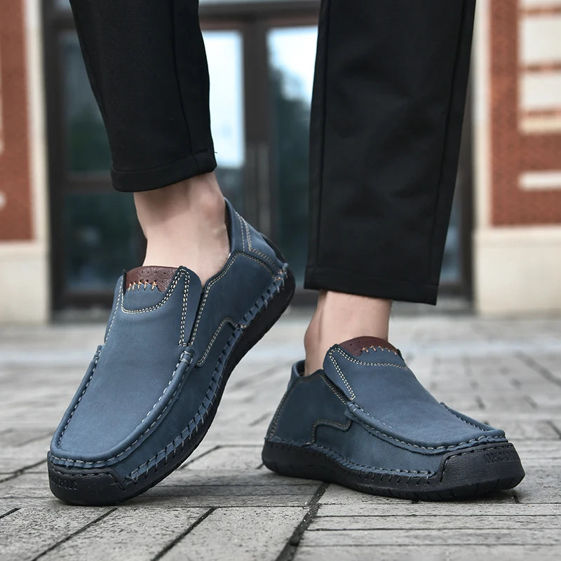 New Handmade Leather Men Shoes Casual Comfortable Men Slip On Leather Loafers Men Flats Hot Sale Moccasins Tooling Shoes Man