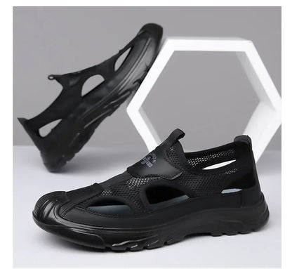 2024 Sandals Breathable Men Shoes Mesh Outdoor Men Hollow Sandals Antiskid Beach Sandals Flats Footwear Zapatillas Hombre