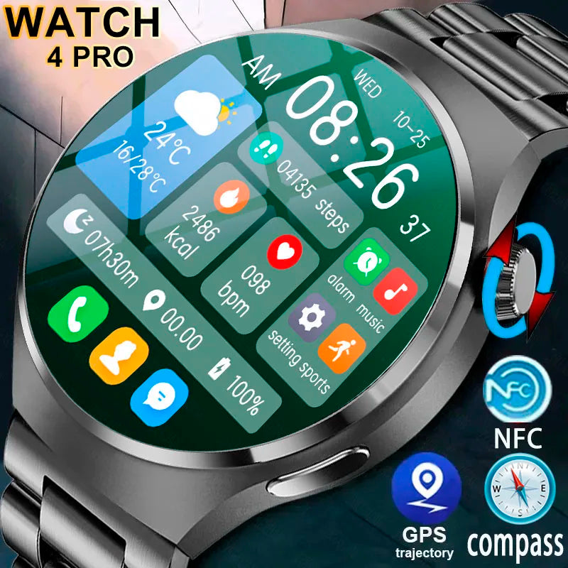 2024 New GPS Trajectory Smart Watch Men GT4 Pro 360*360 HD Heart rate IP68 Waterproof Smartwatch BT Call NFC Compass Watch 4 Pro