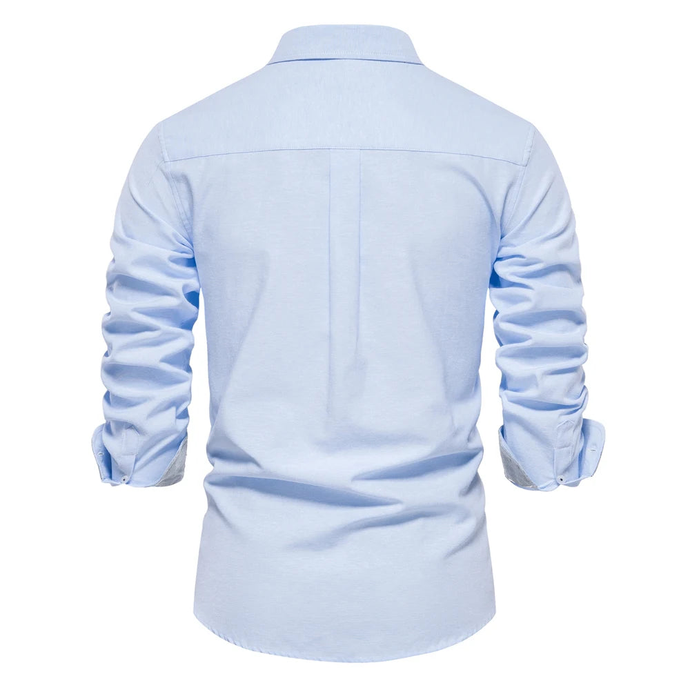 New Spring Cotton Blend Men's Oxford Shirt: Long Sleeve Button-Down Social & Business Casual Shirt for Men - 7 Colors