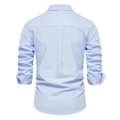 New Spring Cotton Blend Men's Oxford Shirt: Long Sleeve Button-Down Social & Business Casual Shirt for Men - 7 Colors