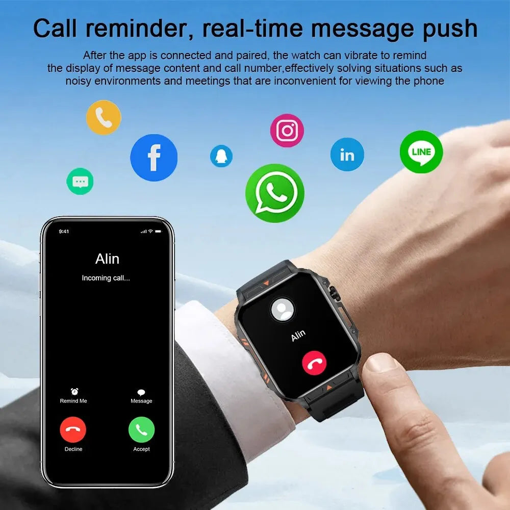 Smartwatch 1.95'' IPS Screen Health Monitoring 340 Big Battery IP68 Waterproof Sport Fitness Android IOS for Men