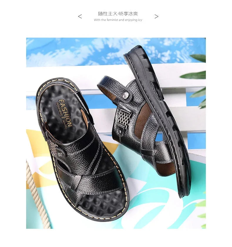 Men's Sandals 2023 Summer New Non-slip Genuine Leather Sandals Soft Slippers Zapatos Flat For Mens Casual Shoes Sandalias Hombre