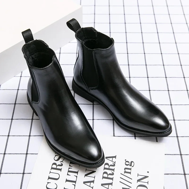 2024 Brand Leather Men Chelsea Boots Designer Italy Dress Boots Men Fashion Casual Warm Plush Business Ankle Boots Big Size 48