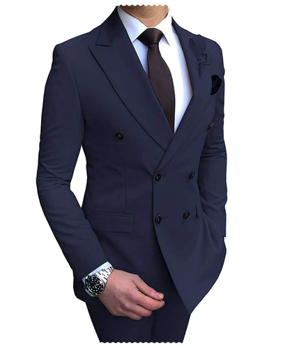 Men's Slim Fit 2 Pieces Double-Breasted Notch Lapel Suit (Blazer+Pants) - Collection 3 (7 Colors)