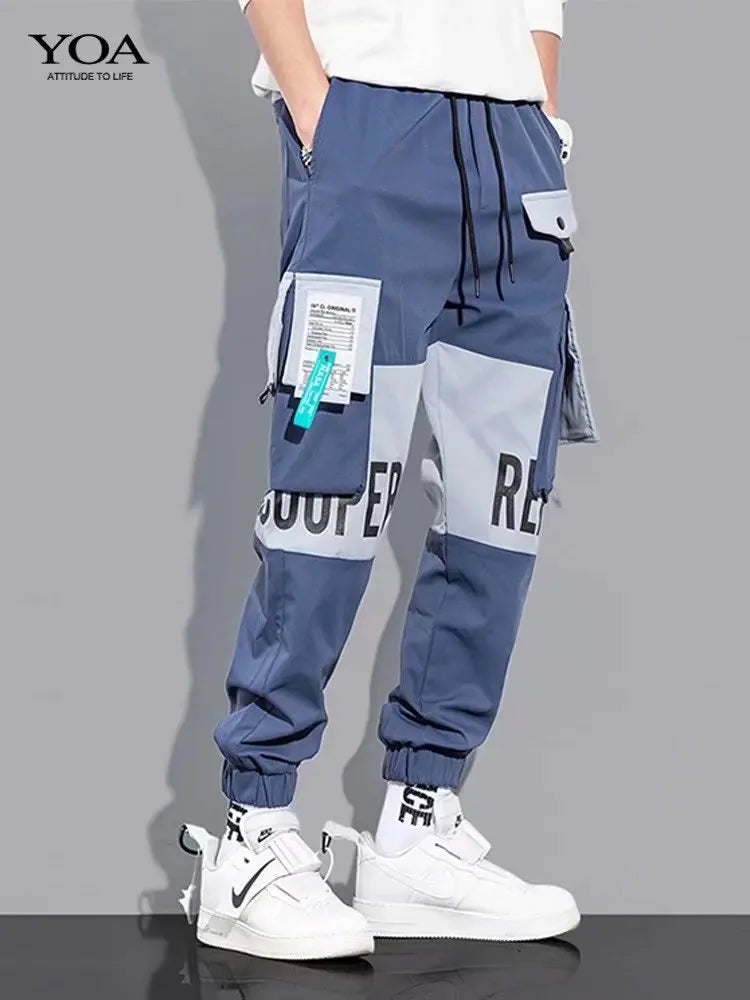 Men's Cargo Pants: Casual Hip Hop, Multiple Pockets, Streetwear Ribbons, Techwear Sweatpants - Collection 2 (15 Colors)