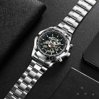 WINNER Classic Skeleton Watch for Men Luminous Hands Mechanical Watches Stainless Steel Strap Luxury Brand Forsining Wristwatch