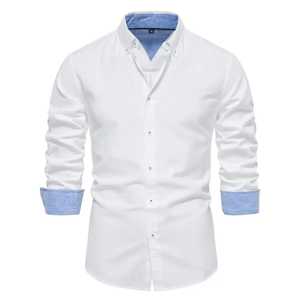 New Spring Cotton Blend Men's Oxford Shirt: Long Sleeve Button-Down Social & Business Casual Shirt for Men - 7 Colors