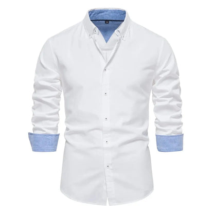 New Spring Cotton Blend Men's Oxford Shirt: Long Sleeve Button-Down Social & Business Casual Shirt for Men - 7 Colors