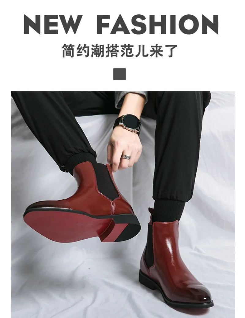 Men's Boots Luxury Brand Leather Boots Fashion High Top Chelsea Boot Business Dress Boots for Men Slip-On Ankle Botas Big Size47